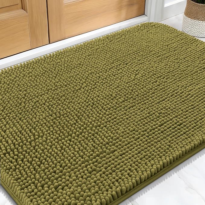 OLANLY Dog Door Mat for Muddy Paws 30x20, Absorbs Moisture and Dirt, Absorbent Non-Slip Washable Doormat, Quick Dry Chenille Mud Mat, Entry Indoor Entryway Carpet for Inside Floor, Willow Green by OLANLY