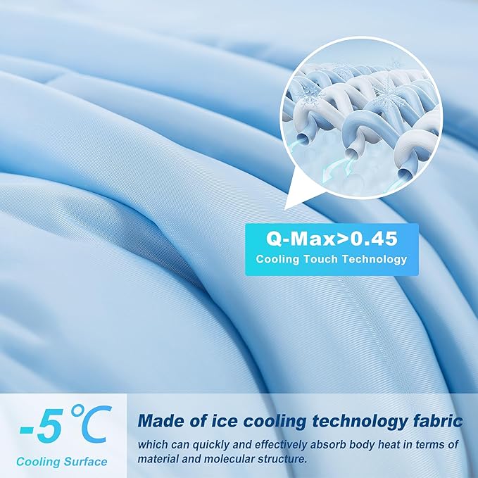 Cooling Comforter Twin Size, Double-Sided Cold Tech Fabric Quilted Bed Comforters Cooling Blanket for Hot Sleepers, Breathable Lightweight Summer Bedding, All-Season Ice Blanket, Blue