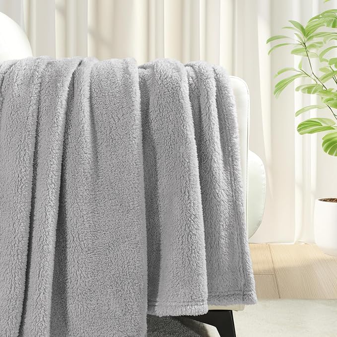 Exclusivo Mezcla Twin Size Blanket for Bed, Super Soft Velvet Plush Fleece Blankets, Fuzzy Cozy and Warm for Winter, 60x80 Inches, Light Grey