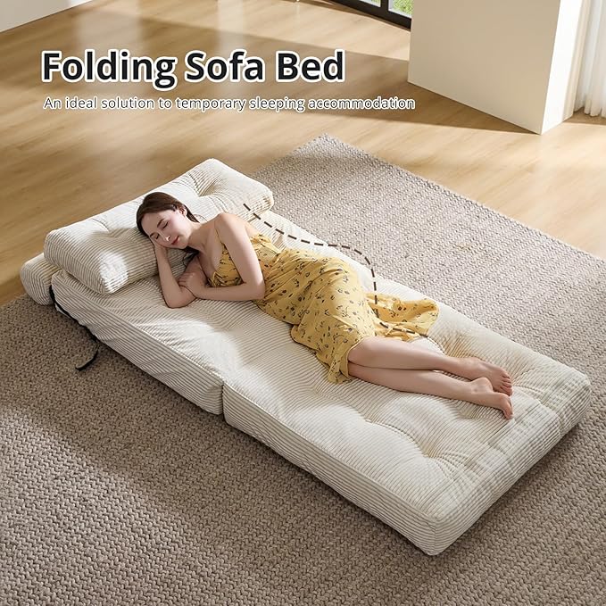 Folding Sofa Bed, Convertible Sleeper Chair with Pillow, Foldable Mattress with Back Support, Portable Floor Sofa Lounge for Living Room Bedroom Dorm