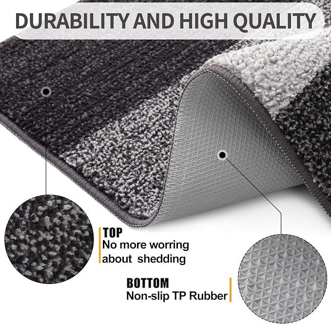 Kitinjoy Indoor Outdoor Door Mat, 47x17 Non-Slip Absorbent Dirt Trapper, Low-Profile Washable Inside Entrance Front Floor Mat, Sturdy Soft Entry Doormats for Entryway, Grey - Image 3