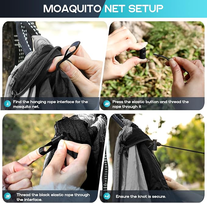 Camping Hammock Mosquito Net,Double & Single Portable Hammocks Hammocks with 2 Tree Straps,Hammock Tent for Travel Camping,Camping Accessories for Indoor Outdoor Hiking Backpacking Backyard Beach - Image 4
