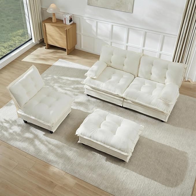 108" Oversized L Shaped Modular Sectional Sofa with Reversible Ottoman, Comfy Chenille Upholstered Cloud Couch 4-Seater Sofa Set for Living Room, Apartment, Office | Free Combination, Tufted