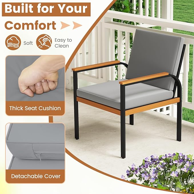 Tangkula 8 Pieces Patio Furniture Set, Outdoor Conversation Set with Acacia Wood Coffee Table, Cushioned Loveseat & 2 Single Armrest Chairs, for Porch, Garden, Backyard, Poolside