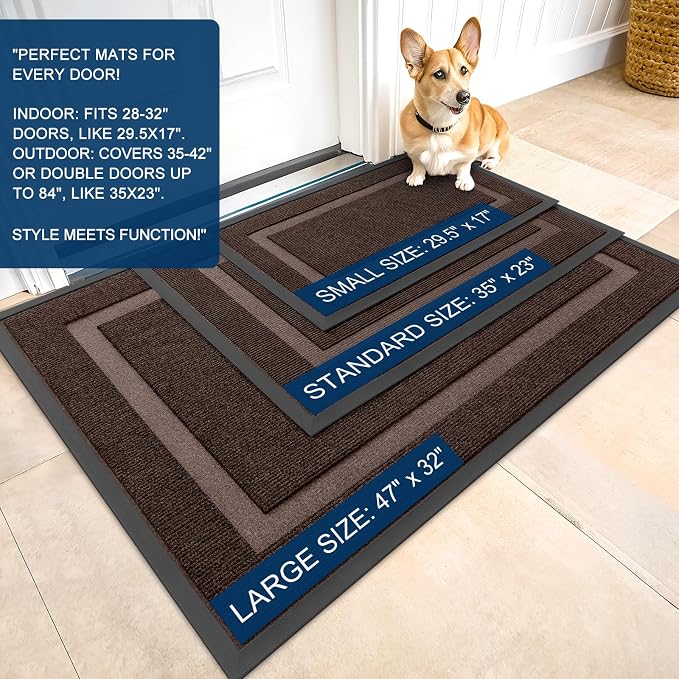 OLANLY Front Door Mat Indoor Outdoor Entrance, Waterproof All-Season, All-Weather Doormat, Sturdy Natural Rubber, Fade Resistant, Low Profile, Easy Clean Patio Porch Entryway Mat, 47x23, Dark Brown - Image 2
