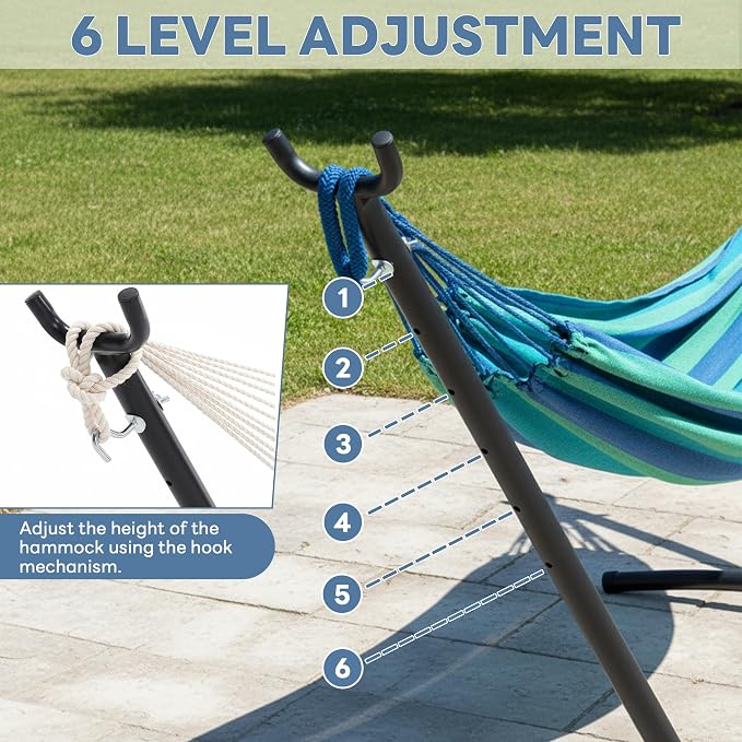 DUMOS Hammock Stand Only, Heavy Duty Hammock Stands for Double 2 Person, Portable Steel Stand for Outside Garden Backyard Patio Pool Beach with Carrying Case - Image 2