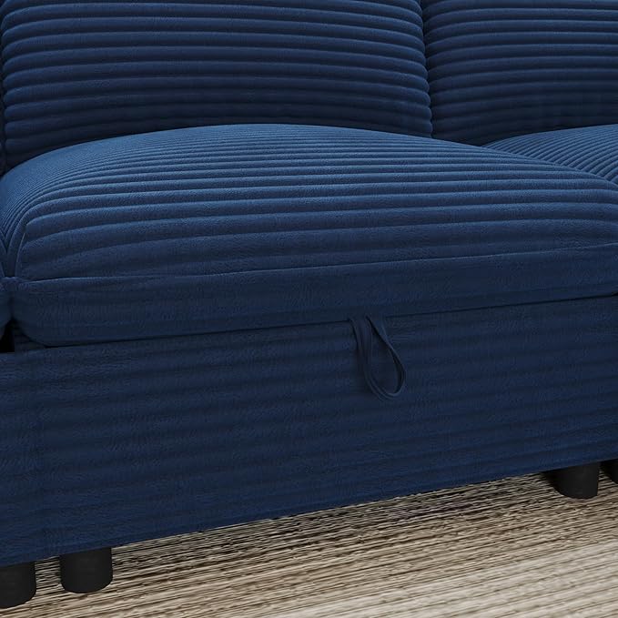 ERYE Modern Modular Storage Sectional Sofa, U/L Shaped Corduroy Modular Sofa Couch W/Movable Ottoman & Seat, 6 Seater Corduroy Upholstered Sofa Couch for Living Room