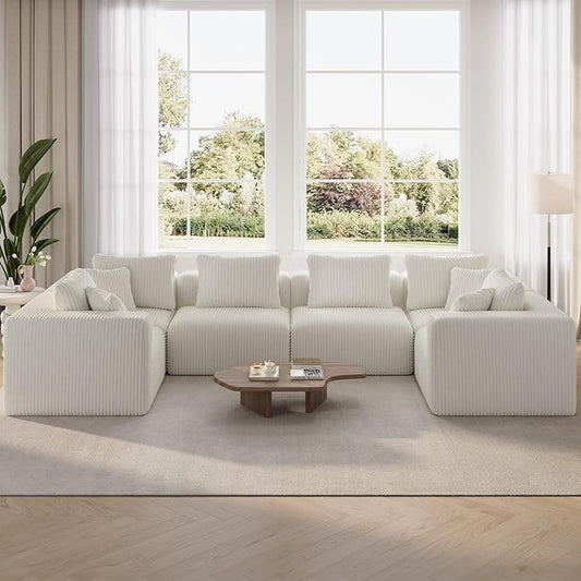 Novilla 141" Modular Sectional Sofa, Modern Cloud Sectional Couch with SmartS Coil® Support, U-Shape Upholstered Boneless Couch for Living Room Apartments Bedroom, No Assembly Required, Beige (6 Seat)
