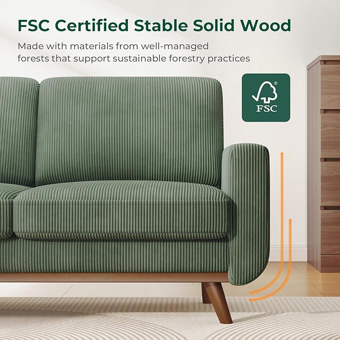 68" Green Corduroy Loveseat Sofa, Comfy Deep Seat Couch with Spring Cushion & Solid Wood Frame, Modern 2-Seater Sofa for Living Room Bedroom Office
