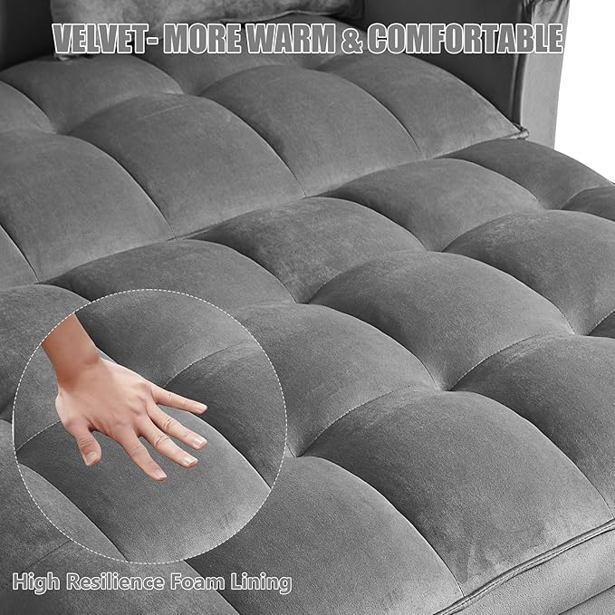 3 in 1 Sleeper Sofa Bed, Pull Out Couch, Convertible Futon Loveseat with krest, Dinotefuran Living Room Chaise Lounr Home Apartment Office, Dark Grey