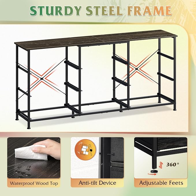 WLIVE 54''W Dresser for Bedroom, Black Dresser TV Stand for 55, 60, 65 inch TV, Wide Chest of Drawers with 9 Drawer, Large Entertainment Center, Fabric Dressers with Wood Top for Closet, Living Room - Image 7