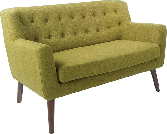 AVENUESIX OSP Home Furnishings Mill Lane Mid-Century Modern Loveseat with Button Tufted Design and Spring Cushion Support, Green Fabric
