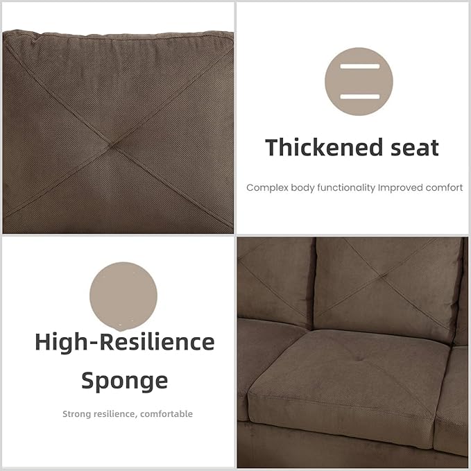 FONTOI L Shaped Sectional Couch Sofa, Modern Couches for Living Room, Comfy 4 Seat Modular Sectional Sofa with Ottoman Storage for Bedroom Apartment, Brown