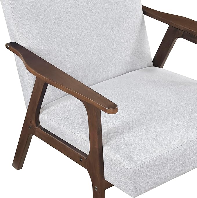 Lexicon Mid Century Modern Accent Chair, Upholstered Lounge Armchair, Single Sofa Seat, Brown Finish Solid Wood Framed Comfy Side Chairs for Living Room/Bedroom/Office/Waiting Area, Gray