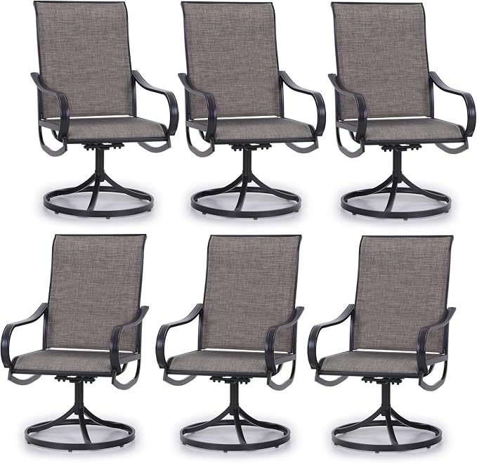 PHI VILLA Patio Swivel Dining Chairs Set of 6 Outdoor Metal Chair with Textilene Mesh Fabric, Patio Gentle Rocker Chair, Black Frame for Deck Garden by PHIVILLA