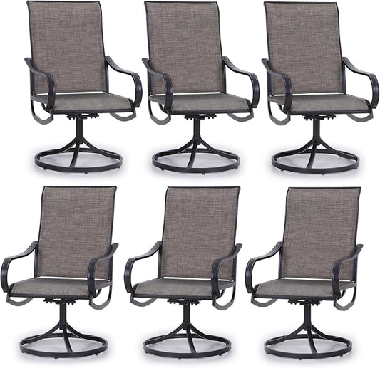 PHI VILLA Patio Swivel Dining Chairs Set of 6 Outdoor Metal Chair with Textilene Mesh Fabric, Patio Gentle Rocker Chair, Black Frame for Deck Garden by PHIVILLA