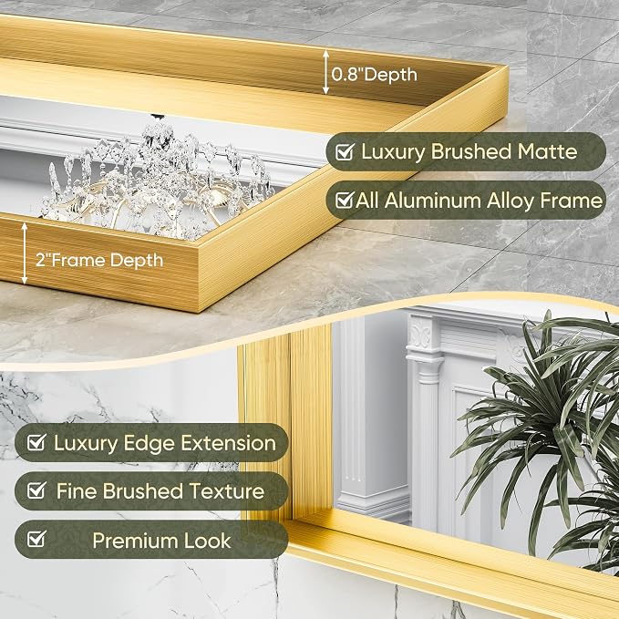 Suidia Bathroom Mirror, 60" x 30" Wall Mirror Metal Framed, Bathroom Vanity Mirror for Living Room Bedroom Bathroom Entryway, Gold, Rect Corner Style - Image 5