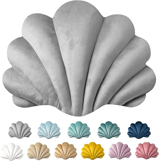 Ashler 3D Throw Pillows Shell Shaped Accent Throw Pillow, Soft Velvet Insert Included Cushion for Couch Bed Living Room, Pack of 1, Light Grey, 14 X 11 inches
