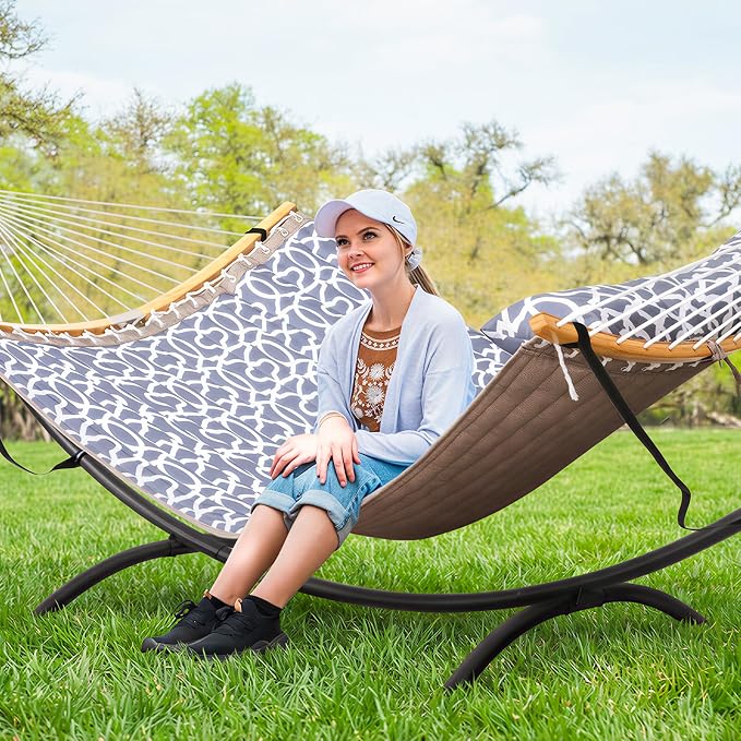 SUNCREAT Portable Outdoor Hammock with Stand, Double Hammock with Stand for Outside, Patent Pending, Gray - Image 2