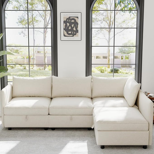 Oversized Modular Storage Sectional Sofa Customizable Seating Group Sofa&Couch Convertible Lounge Sleeper Chaise Daybed with Movable Seat, L-Shaped Chenille Upholstered Sofa Couch for Living Room