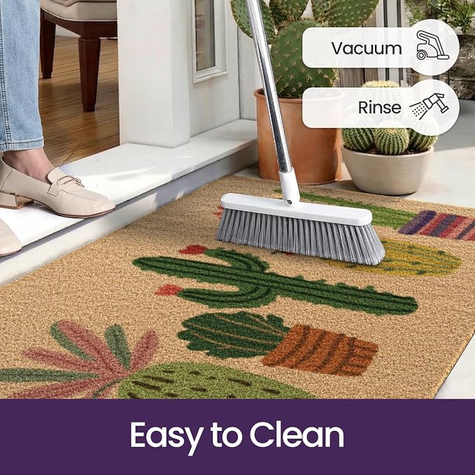 DEXI Front Door Mat Outside Entrance Coir, 32x48 Heavy Duty Entry Tropical Plant Doormat, Non Slip Exterior Entryway Floor Dirt Trapper for Porch Patio, Colorful Succulent - Image 7