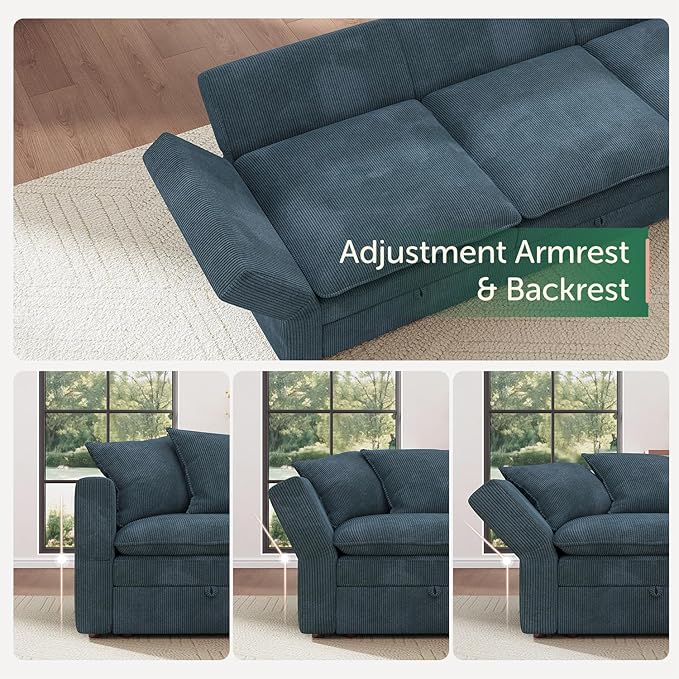 HONBAY Modular Sectional Sofa with Ottoman, 7 Seat U Shaped Couch with Storage & Pillows, 137 Inch Oversized Sectional Sofa for Living Room, Blue
