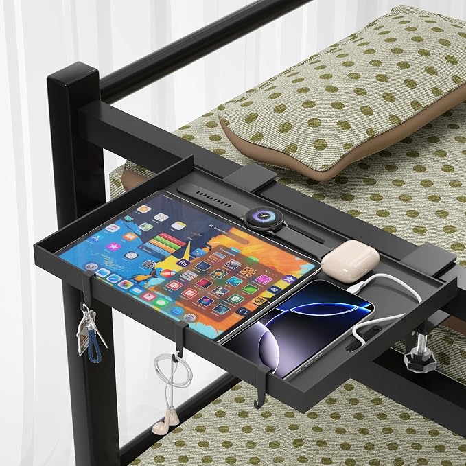 Foldable Bedside Shelf, Metal Clip-On Bed Tray Table for Bunk Bed & Dorm Beds, Dorm Room Essentials Organizer for College Students, Floating Tray, Space Saving Nightstand for Loft Beds (Black, Large) - Image 2