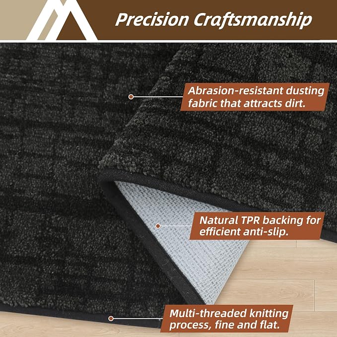 COSY HOMEER Door Mat 20" x 48" Non-Slip Washable Entryway Rug,Dirt Trapper Door Mat Indoor Entrance,Stain Resistant Absorbent Welcome Mats for Front Back Doormats and Wet Shoes,Black - Image 2