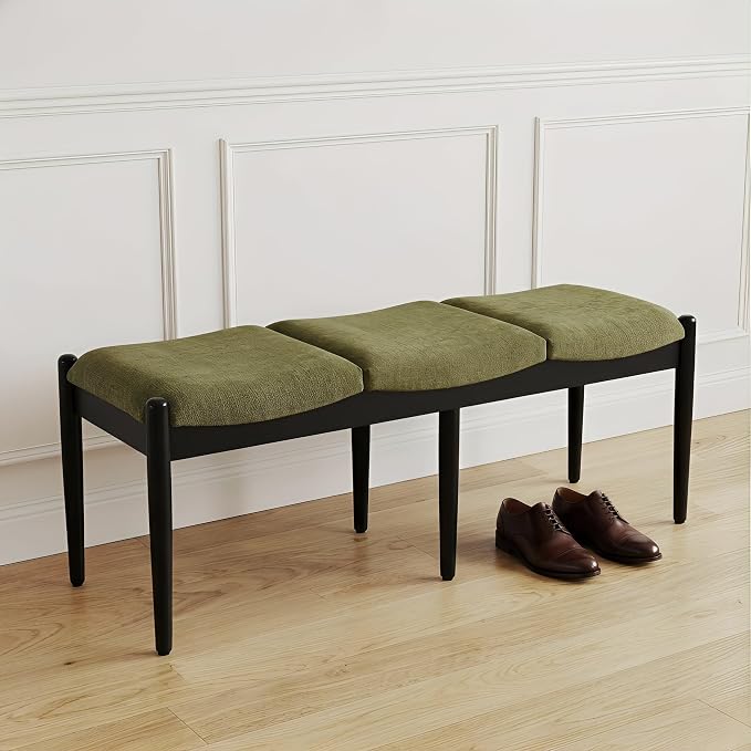 DUOMAY 55'' Modern Ottoman Bench, Chenille Upholstered Entryway Bench Bedroom Bench with Wood Legs, End of Bed Bench for Bedroom, Living Room, Corners, Kitchen, Green by DUOMAY