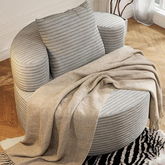 37.4" Boneless Round Chair, Oversized Chaise Lounge Cloud Chair Indoor, Upholstered Corduroy Deep Seat Sofa Accent Chair, No Assembly Required, for Living Room Bedroom Apartment