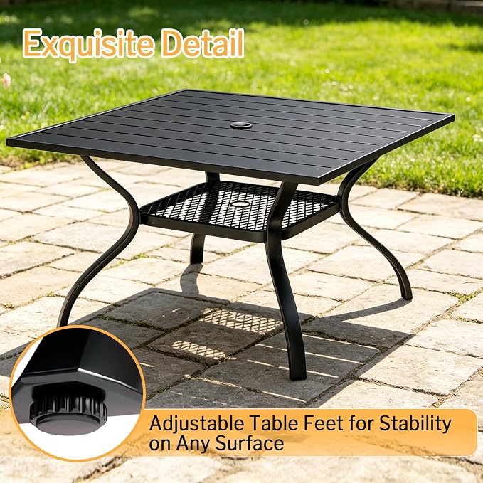 MEOOEM Modern 5 Piece Outdoor Patio Dining Set for 4, Square Patio Table Set with ArmChairs Highback 350LBS, Sturdy Durable Powder-Coated 4 Person Outdoo Dining Set for Outside, Garden, Gray - Image 8