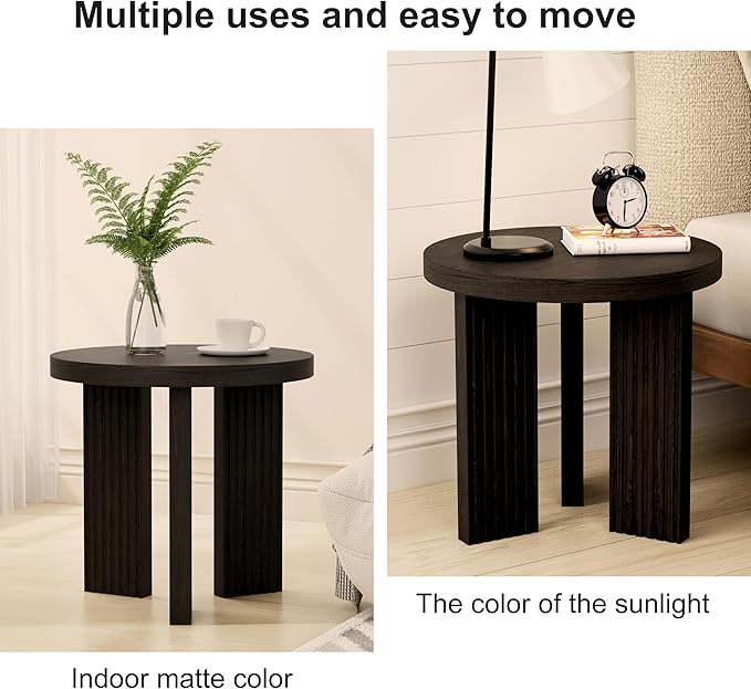 Small Round Side Table, 17.52" Coffee Table with Smooth Thick Mesa, Circle End Table with X Shaped Stable Legs, Accent Tea Table for Living Room, Office, Black