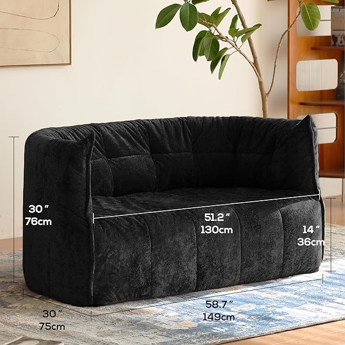 N&V Mid Century Brigantin Deep Relaxation Sofa, Soft Premium Chenille, for Living Room Bedroom and Office (Black, ThreeSeater)