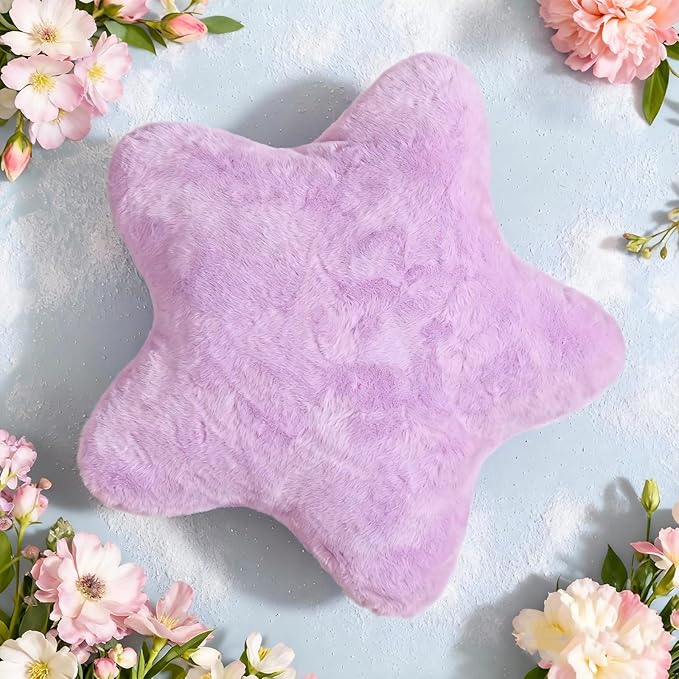 YRXRUS Star Pillows, Purple Star Shaped Pillow, Decorative Throw Pillow Gifts, Cute Plush Room Decor, Fluffy Faux Rabbit Fur 14"x14"Pillows for Living Bedroom