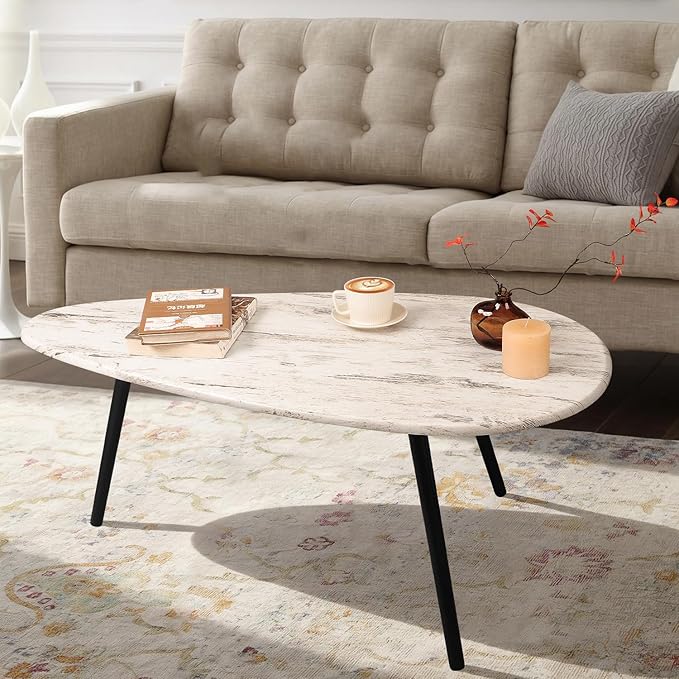 Coffee Table Modern Oval Coffee Tables Retro Center Table for Small Space Mid Century Rustic Accent Table for Living Room Home Office, Easy Assembly 22" D x 43" W x 18" H