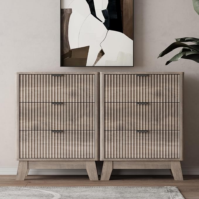Wodeer Night Stand with 3 Drawers, Mid Century Modern Wood Bedroom Nightstand, Bedside Table & End Table with Metal Handles, Farmhouse Nightstand for Bedroom, Grey - Image 5