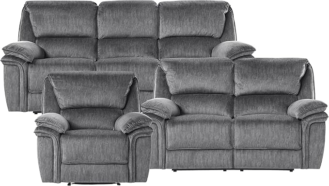 Lexicon Braddock Wall-Hugger Manual Reclining Living Room Set, 3-Piece, Gray