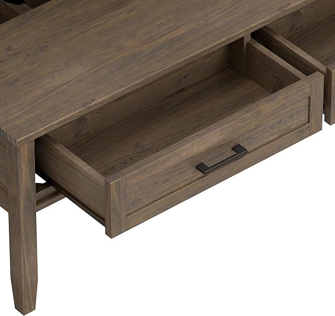 SIMPLIHOME Ela SOLID WOOD 48 Inch Wide Rectangle Transitional Lift Top Coffee Table in Smoky Brown, For the Living Room and Family Room