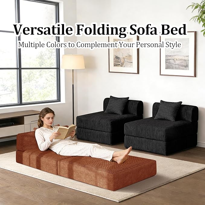 HouseMila Sofa Bed Couch,Convertible Boneless Couch Compressed Chair Comfy Boneless Chair Floor Lounge Chair with Pillow,No Assembly Folding Sofa Beds for Living Room Bedroom Guest Room(Single,Grey