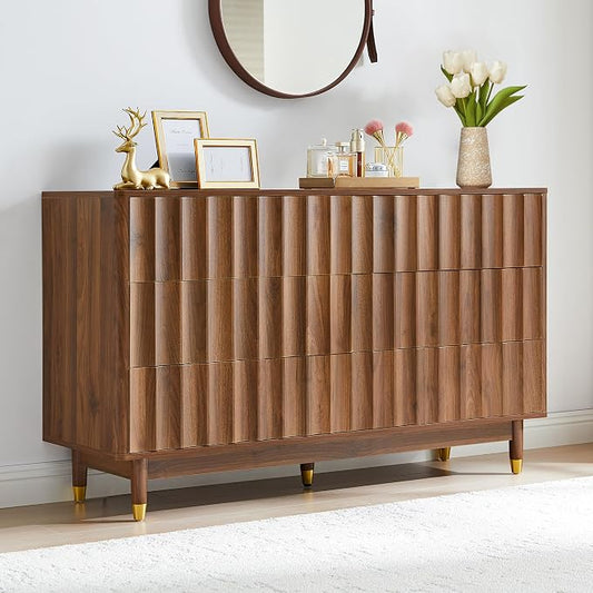 Bifins Fluted 6 Drawer Dresser, 53" Wide Modern Storage Chest of Drawers, Wood Drawer Organizer for Bedroom, Living Room, Hallway by BifinsFurniture