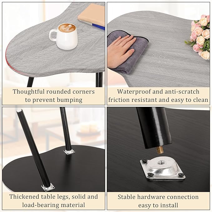 Farmhouse Coffee Table Rustic Grey Cloud Shape Coffee Tables for Small Spaces Unique Irregular Center Table with Wood Frame Decorative Furniture for Living Room, Office