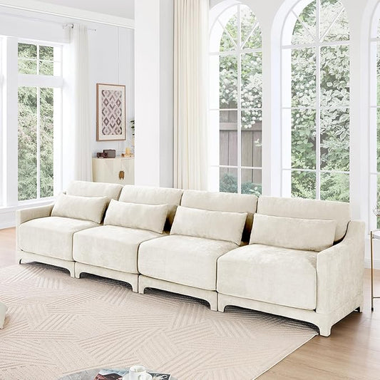 Ball & Cast 141.7" Modular Sofa Couch with Deep Seat Chenille Sofa and Wide Armrest, Modern Comfy 4-Seater Couch for Living Room, Office, Apartment, Easy to Assembly, Beige