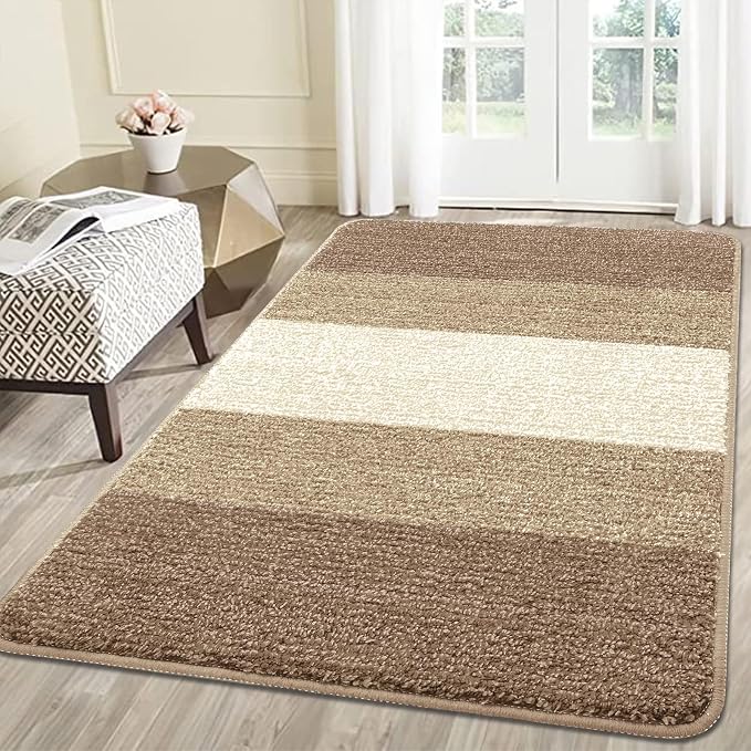 Kitinjoy Indoor Outdoor Door Mat, 59x36 Non-Slip Absorbent Dirt Trapper, Low-Profile Washable Inside Entrance Front Floor Mat, Sturdy Soft Entry Doormats for Entryway, Khaki by Kitinjoy