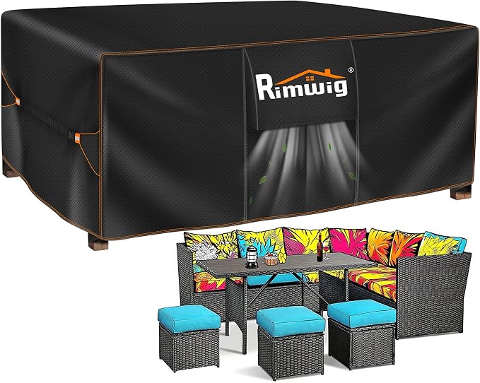 Patio Furniture Set Cover, Outdoor Sofa Couch Set Covers Waterproof, Garden Dining Table Chair Set Cover Outside Rectangular Heavy Duty Weatherproof 96" L x 60" W x 35" H Black by Rimwig