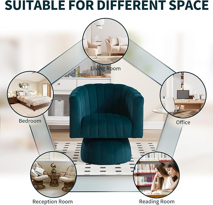 Swivel Accent Barrel Chair - Cute Comfy Small Round 360° Arm Chair Velvet Sofa Club Reading Chair for Living Room Bedroom Office Green