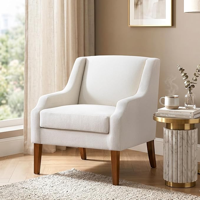 Accent Chair for Living Room,No Assembly Upholstered Mid Century Modern Comfy Tufted Armchairs with Wooden Legs,Sofa Chairs for Bedroom, Reading Waiting Room Apartment Beige