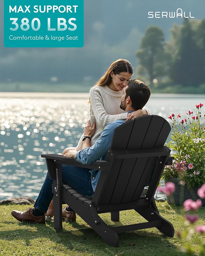SERWALL Foldable Adirondack Chair Set of 2 for Patio Garden Outdoors Fire Pit-Black - Image 8