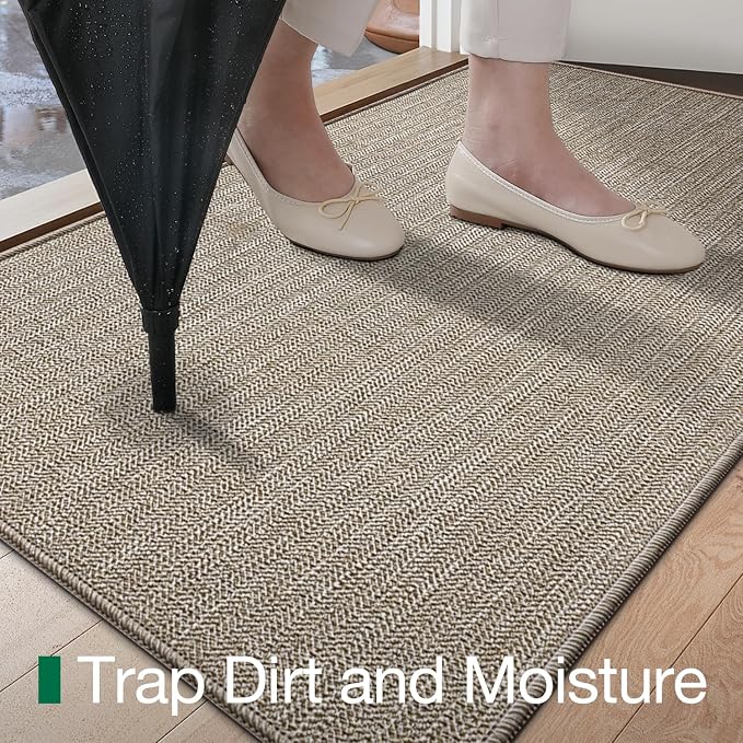 LUMI Ultra Thin Indoor Door Mat 48x72, Low Profile Entrance Mat, Non Slip Rubber Backing Dirt Trapper Doormat for Front Entryway, Khaki - Image 4