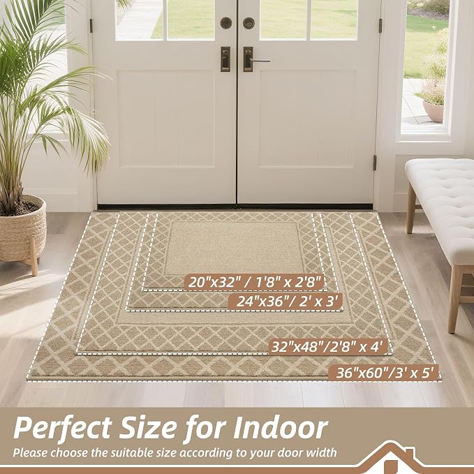BEQHAUSE Door Mat Indoor Entrance Dirt Trapper Rugs for Entryway Non Slip Welcome Mat Absorbent Floor Mat Low Profile Washable Front Doormat for Dirty Paws, 36" x 60", Light Beige - Image 2