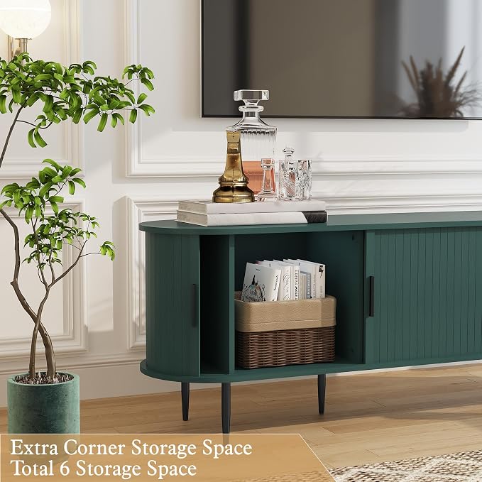 ARTPOWER 70" Modern TV Stand with Tambour Door for TVs up to 80", Entertainment Center with Storage, Fluted Television Consoles for Home, Living Room, Green - Image 3